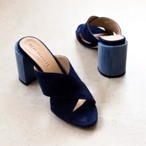 {Dear Frances} Size 38 Shae Cross Mules Navy Suede Denim